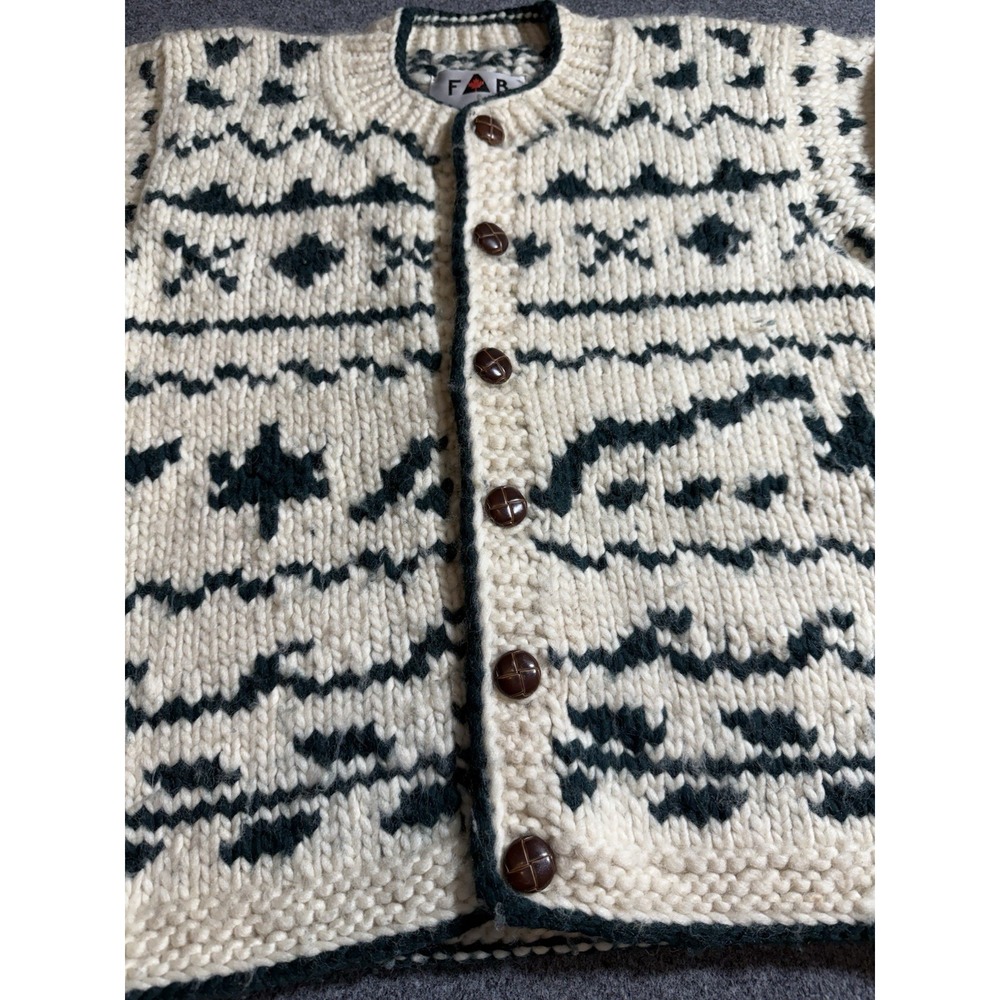 Vintage Fab Hand Knit Wool Canada Cowichan Cardigan Women's M/L - Picture 4 of 13